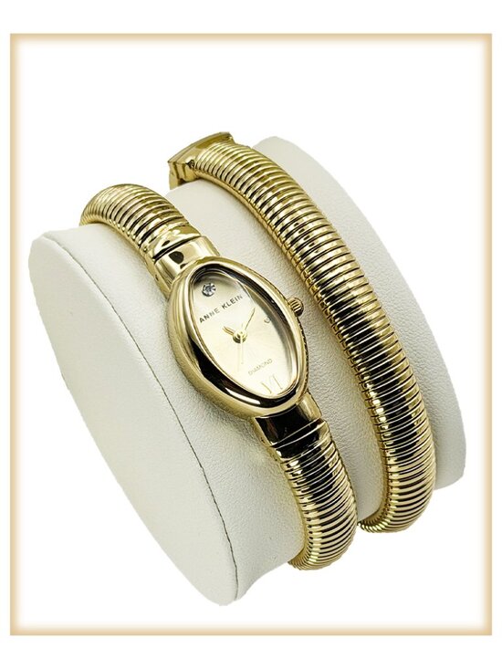 ANNE KLEIN Accessories - Anne Klein Quartz Gold Dial Ladies Diamond Watch and Bracelet